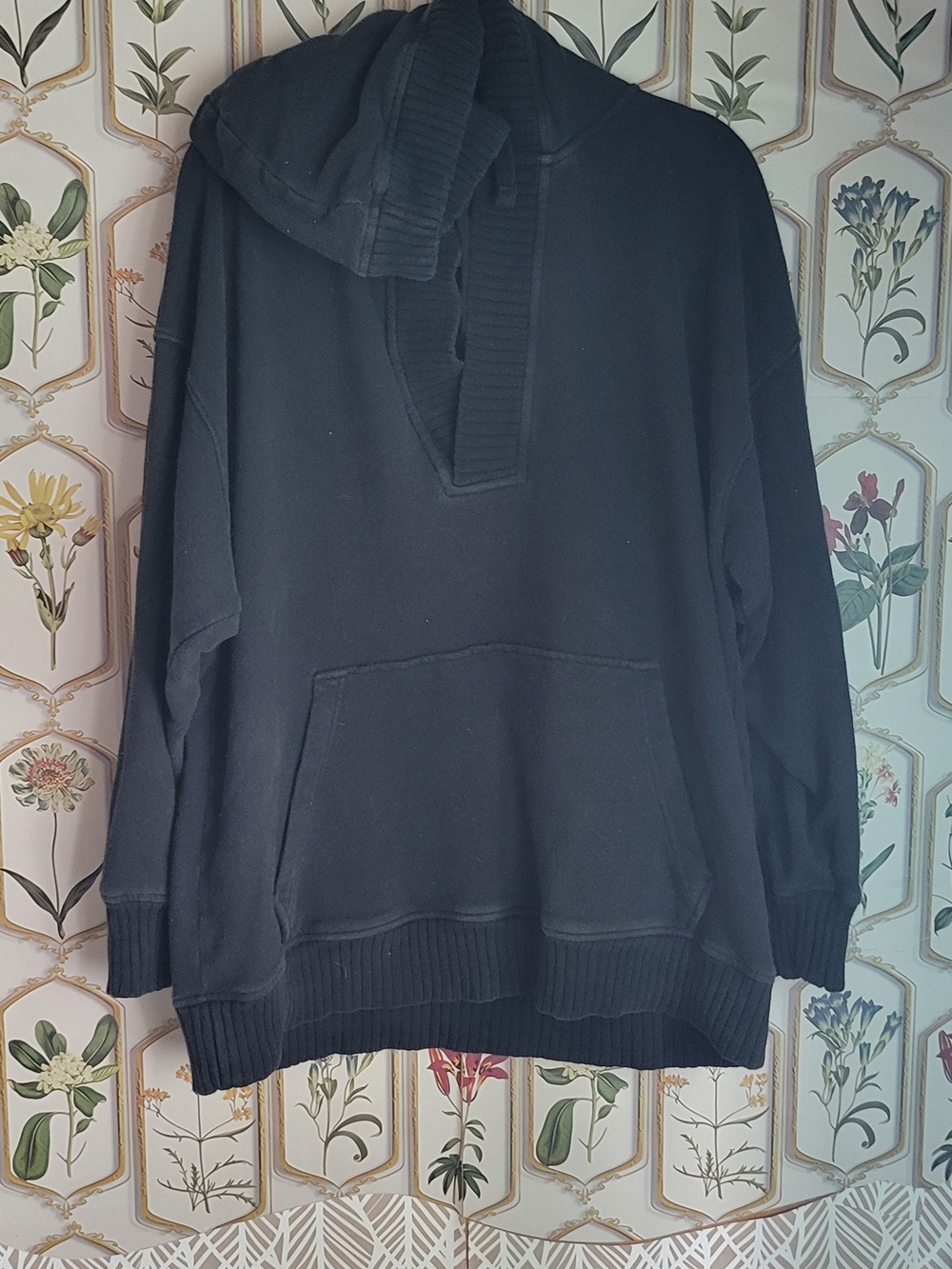 aerie Large Dark Charcoal Hoodied V Neck Cotton Sweater